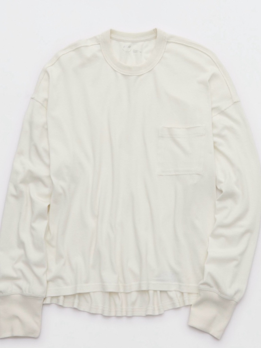 🔖aerie Women's Long-Sleeve Pocket Crew Tee - Cream